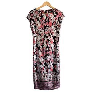 NWT Eci New York Metallic Silver Pink Floral Print Stretch Dress Workwear Size 4